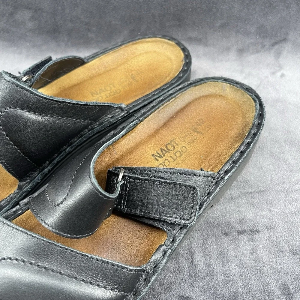 Naot Black Leather Slide Sandals Men's EU 42 US 9 Adjustable Comfort